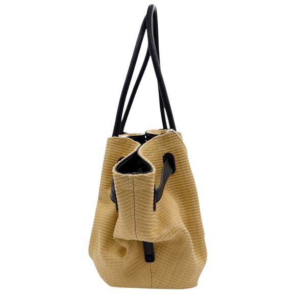 JW Pei Hana Medium Tote Bag in Tan Raffia Straw Black Trim Shoulder Bag Purse - Picture 8 of 15